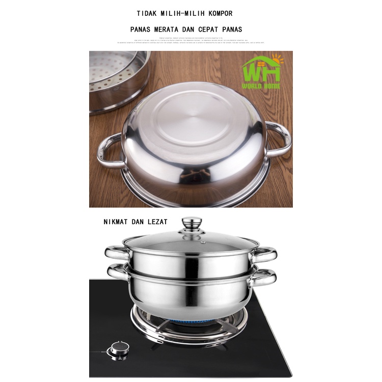 Panci Steamer Stainless 2 Tingkat 27,5cm Panci Kukus 2 Susun Stainless Steel-Steamer Stainless Steel