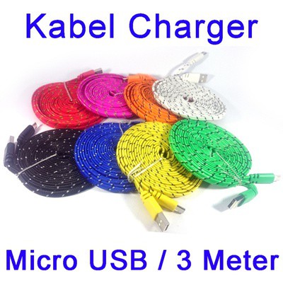 Kabel Data 3 Meter Micro USB Android 3M Tali Sepatu