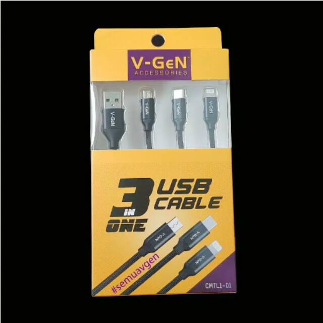 Kabel Data 3 in 1 MicroUSB Type C Lightning V-GeN CMTL1-01 2.4A VGEN