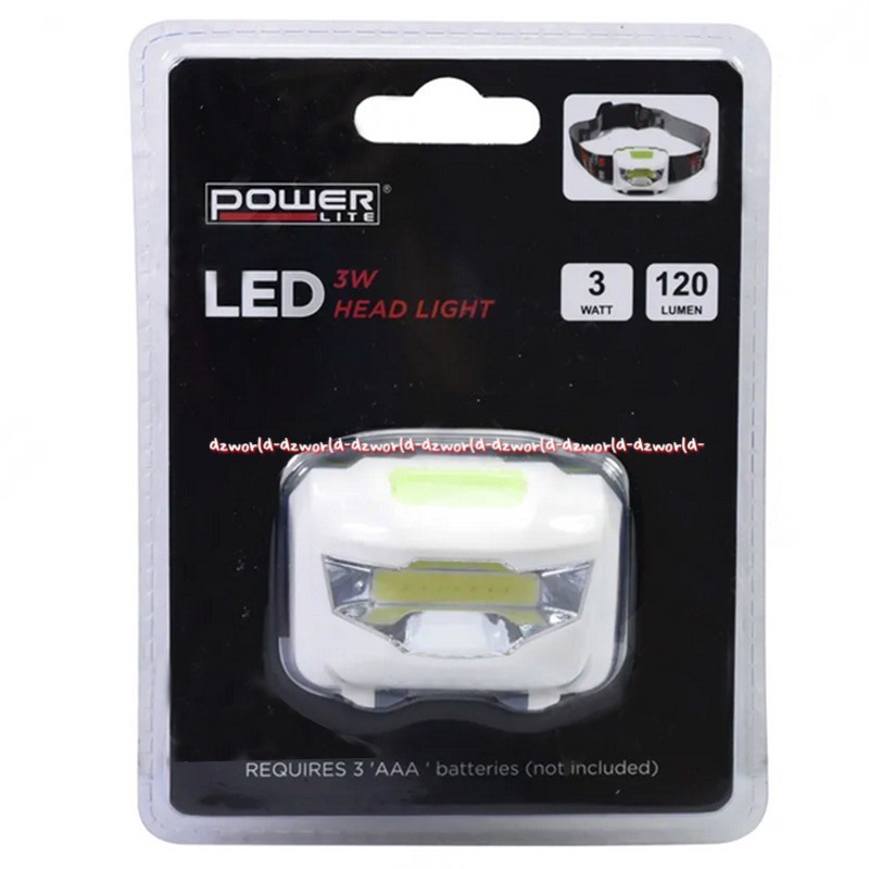 Powerlite LED 3W Headlamp Lampu Senter Kepala Karet Batrai Power lite Baterai Power Lite Head Lamp