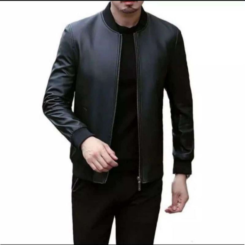Jaket kulit pria semi Bomber Premium Quality / Jaket kulit asli garut / Jaket semi kulit /Jaket kuli