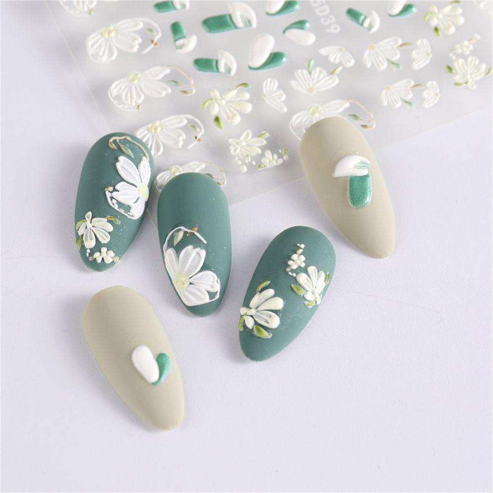 R-bunga Stiker Kuku Manicure Decor Sliders Relief Grafir Nail Art Sticker