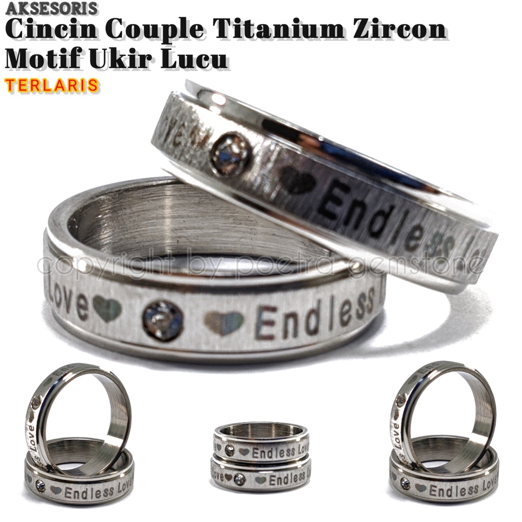 Cincin Titanium Couple Zircon Love Endless