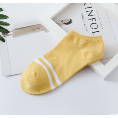 KK013 - KAOS KAKI IMPORT  WANITA MOTIF 2 GARIS SEMATA KAKI-Kuning semata kaki