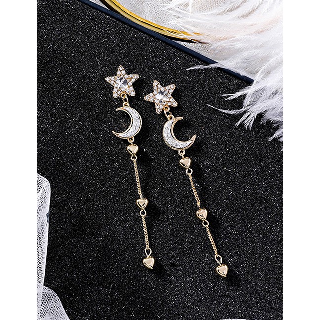 LRC Anting Tusuk Fashion Gold 925 Silver Needle Star Moon Tassel Earrings F46217
