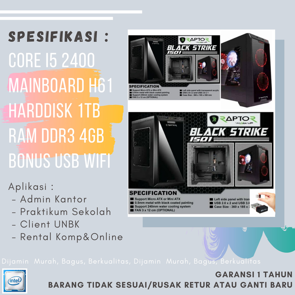 PC RAKITAN CORE i5 2400 KOMPUTER CPU HDD 1 TB RAM 4GB UNBK E23-0