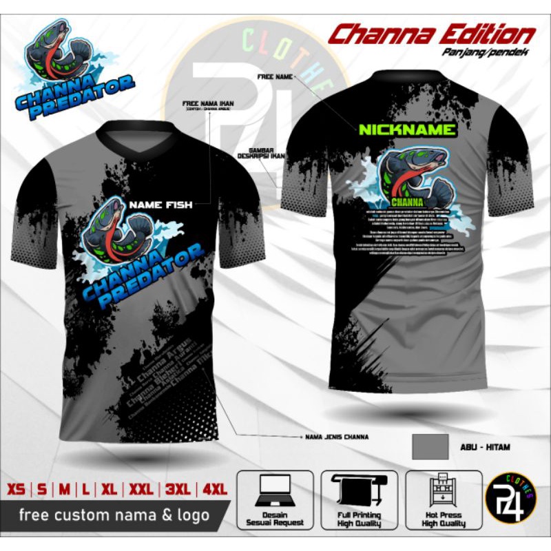 baju kaos ikan channa predator Jersey channa predator kaos ikan baju mancing full print