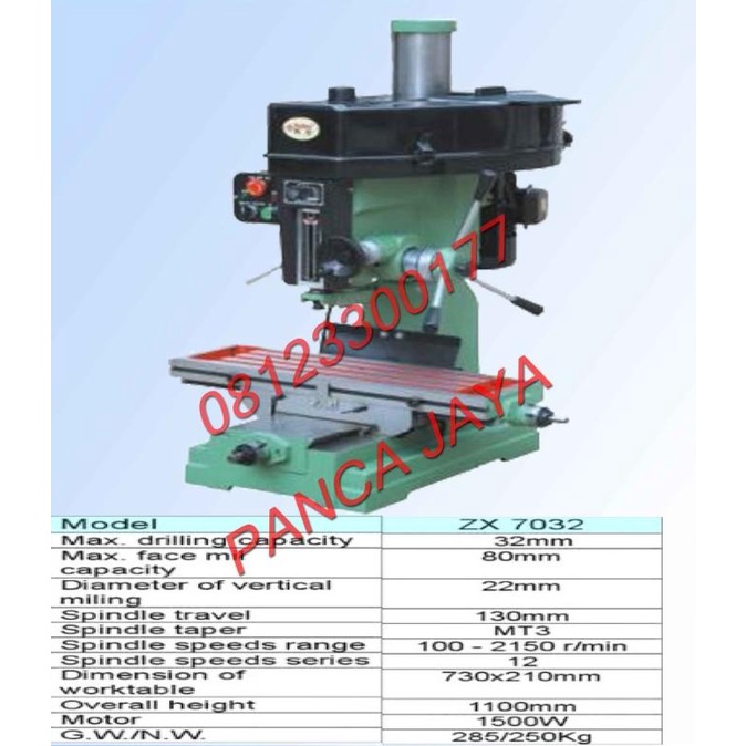 Mesin Bor Duduk 32Mm Drilling & Milling-Miling-Milling Machine Zx-7032