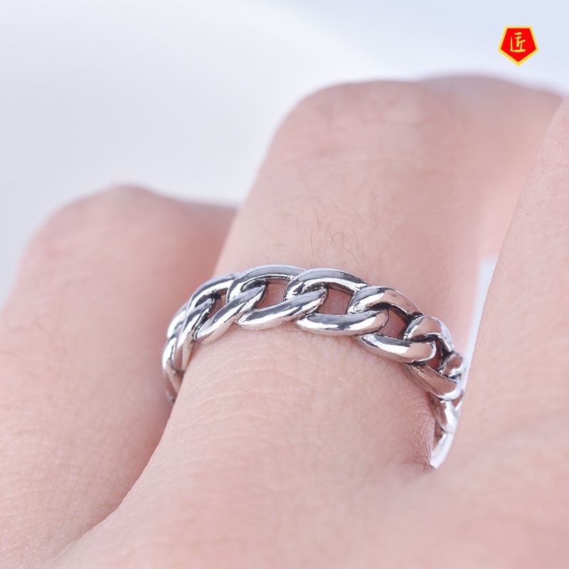 [Ready Stock]Black Punk Chain Vintage Silver Ring Japanese and Korean Simplicity