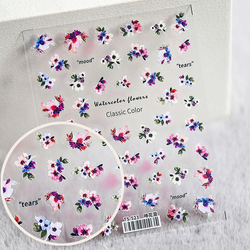 AUGUSTINA Agustin 3D Kuku Stiker Daun Mawar Alami Bunga Matahari Merah Peony Gardenia Biru Bunga Kuku Foil Decals Pink Magnolia DIY Nail Art