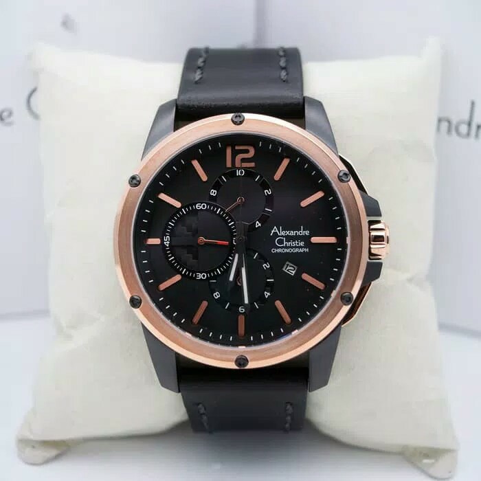 jam tangan pria Alexandre Christie Original AC 6486 MCL HITAM ROSEGOLD