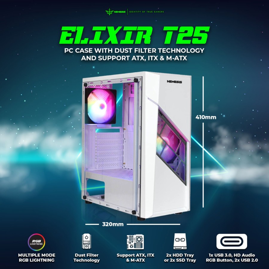 NYK T25 ELIXIR Casing Komputer PC Gaming include 1Fan RGB - Casing PC