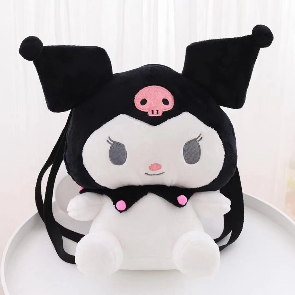 Tas 2in1  Ransel dan Slempang  Boneka Cartoon Hellokitty Melody Kuromi Cinnamorol Bahan Plush Model Back Pack