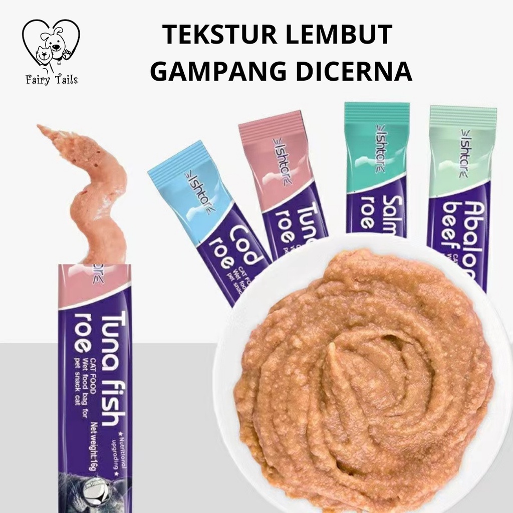 Cat Snack Liquid Strip Creamy Ishtar | Snack Cemilan Kucing Cream Makanan Basah 16 Gram (Single)