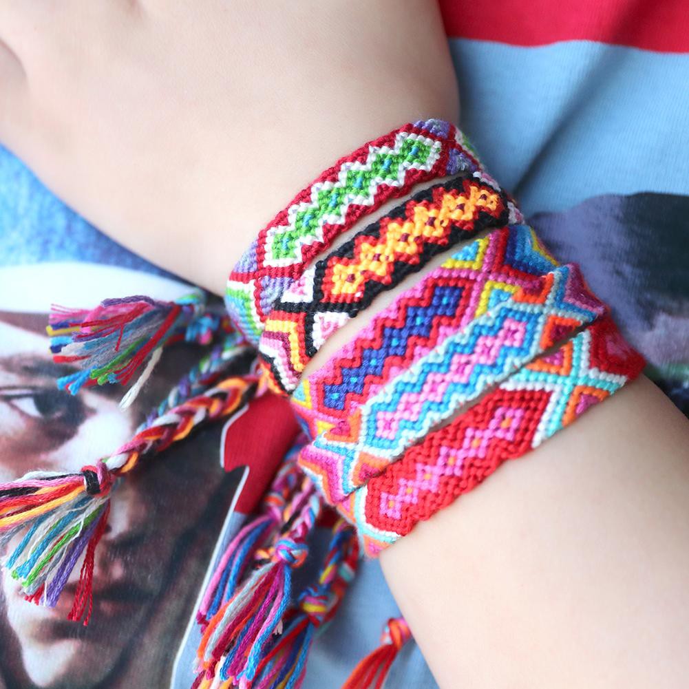 Gelang Hippy Bohemia Handmade Tali Tenun Warna-warni untuk