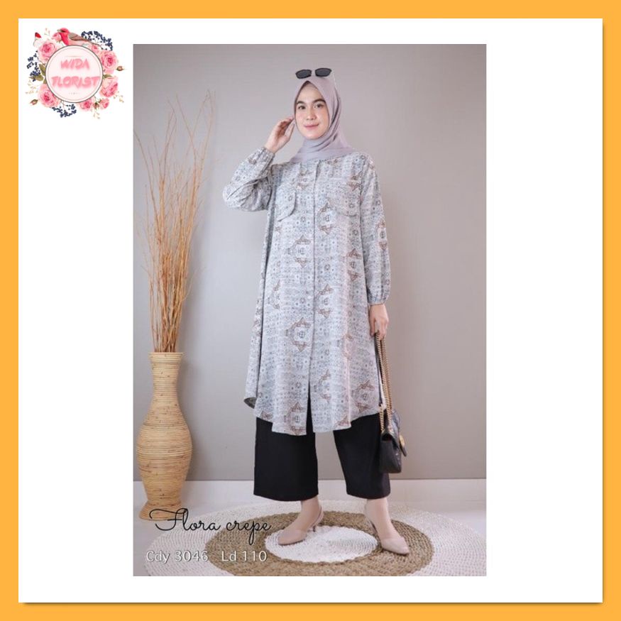 TUNIK FLORA CREPE | BAJU SYARI WANITA MUSLIM | GAMIS MUSLIM 02 - Hijau