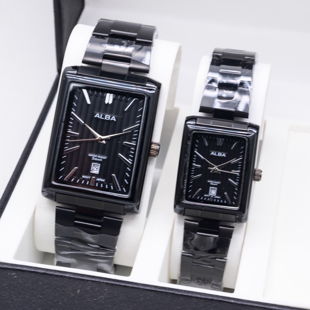 Jam Tangan Couple ALBA Kotak Strap Rantai Tanggal Aktif - Bisa Bayar Ditempat - COD - Murah Jam Pasa