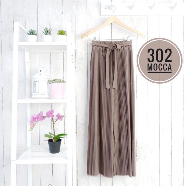 302 KULOT PLISKET PANJANG TALI PINGGANG MODIS FASHION MUSLIM BAWAHAN CELANA POLOS MURAH PLEATEDPANTS-mocca tua