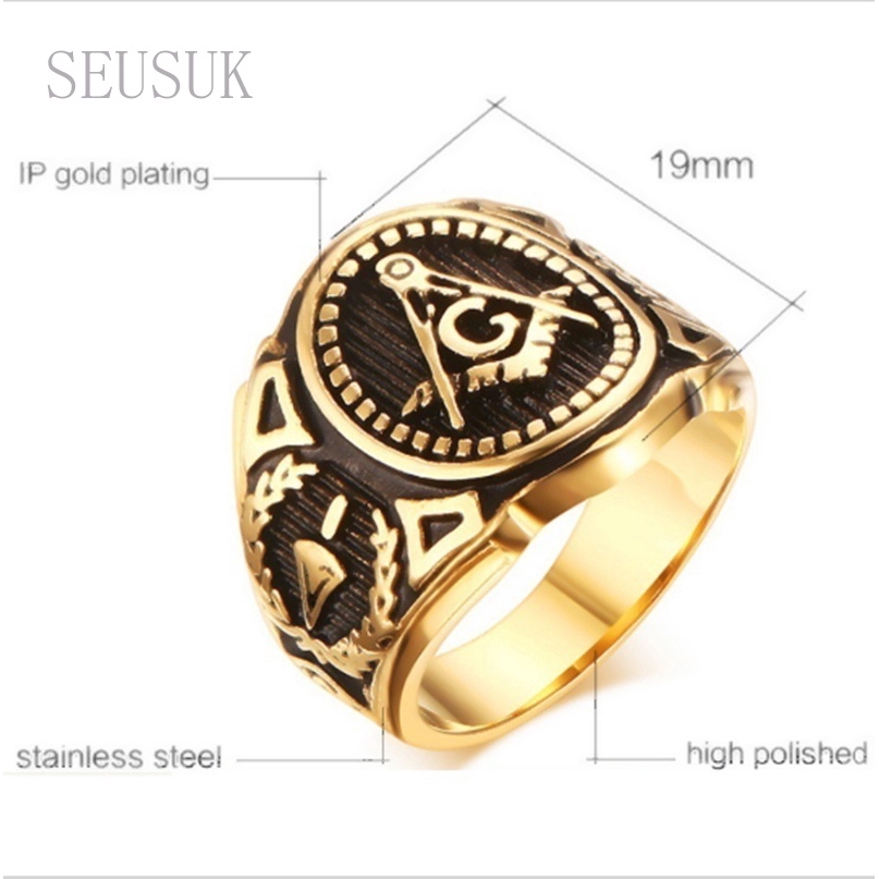 Cincin Titanium Steel Gaya Punk Vintage Warna Emas untuk Pria