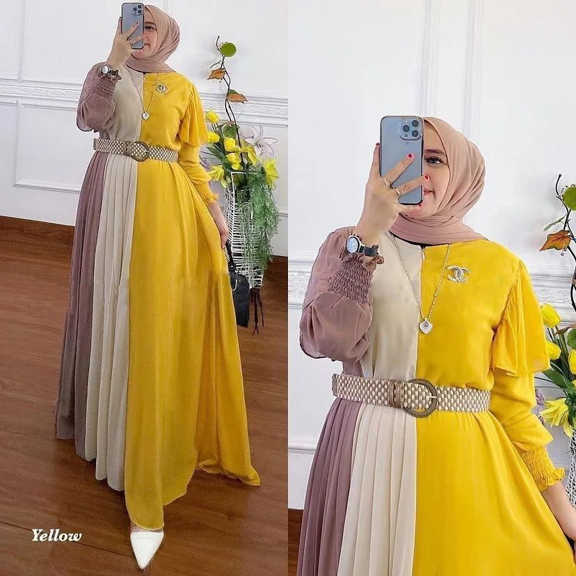 Gamis Wanita Viola Ranbow Dress Bahan Ceruty Babydoll ( Tidak Pakai Ikat Pinggang ) Pakaian Wanita Baju Muslim Wanita Modern Gamis Model Terbaru 2023 Kekinian Dress Kondagan