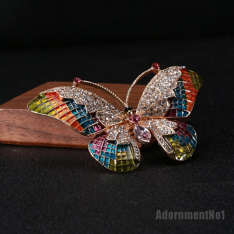 (Adornmentno1) Bros Pin Enamel Kupu-Kupu Besar Hias Berlian Imitasi Untuk Wanita