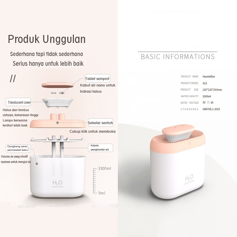 UPUPIN Humidifier Air 3300ml Aromaterapi Diffuser Dengan 7 color HUMIDIFIER DIFFUSER-3