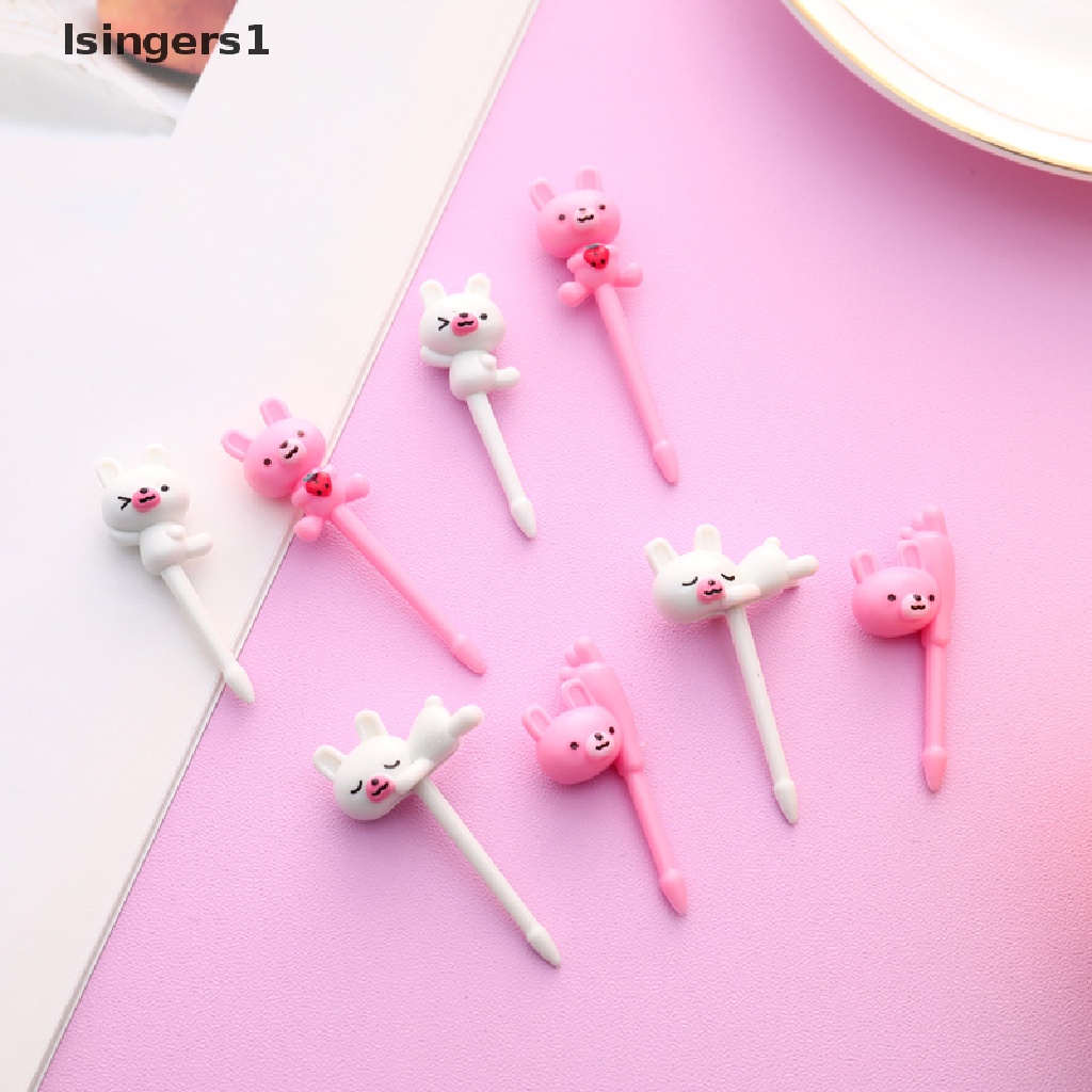 (lsingers1) 6pcs / Set Garpu Buah / Dessert Bentuk Kartun Kucing / Anjing