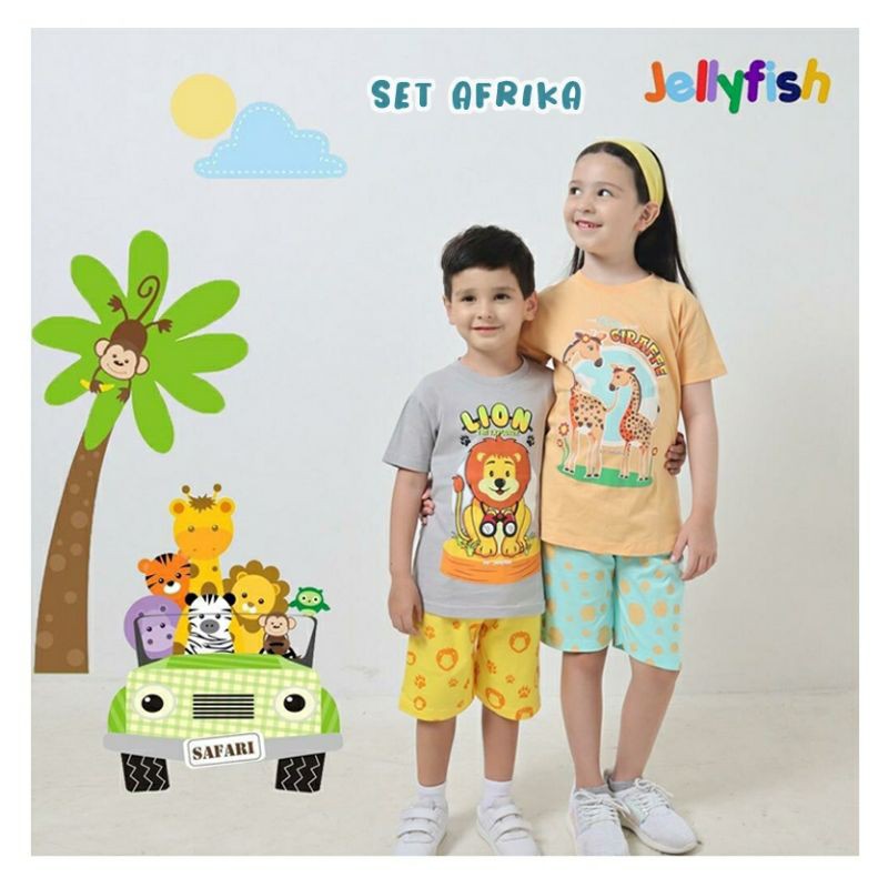 SET AFRIKA JELLYFISH SETELAN BAJU ANAK MURAH SETELAN BAJU ANAK UNISEX KAOS ANAK JUNIOR