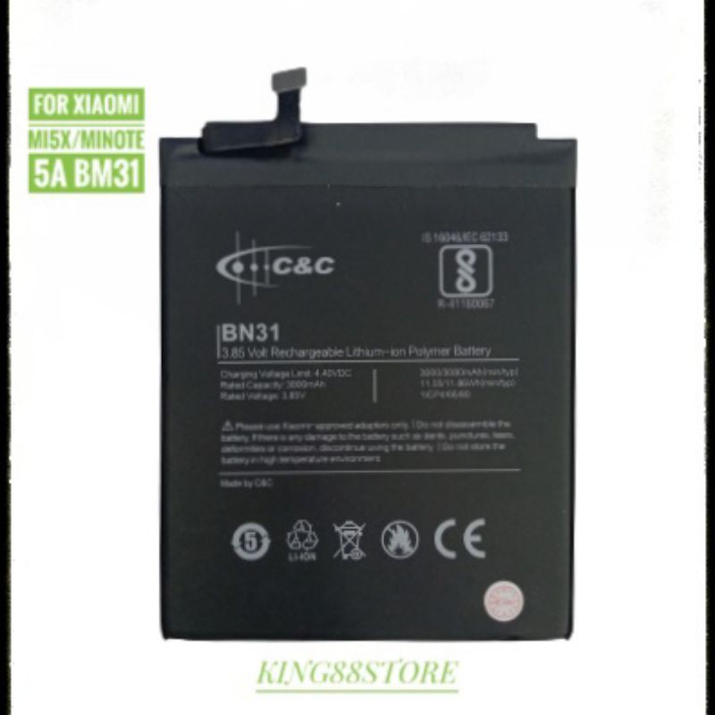 BATTERY BATTERAI BATRE ORIGINAL 100%MERK C&amp;C FOR XIAOMI MI5X MINOTE 5A BN31