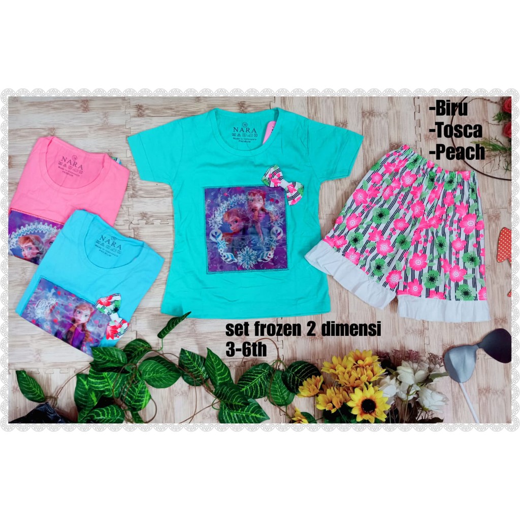setelan baju anak perempuan frozen 2 dimensi