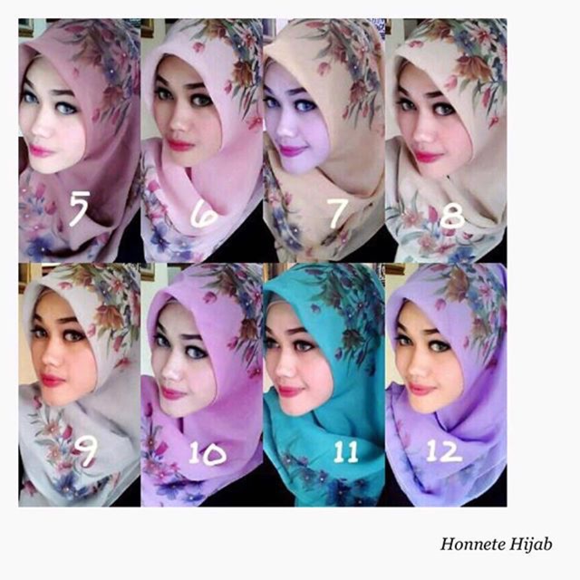Hijab Segi Empat Katun Paris Printing Motif Bunga