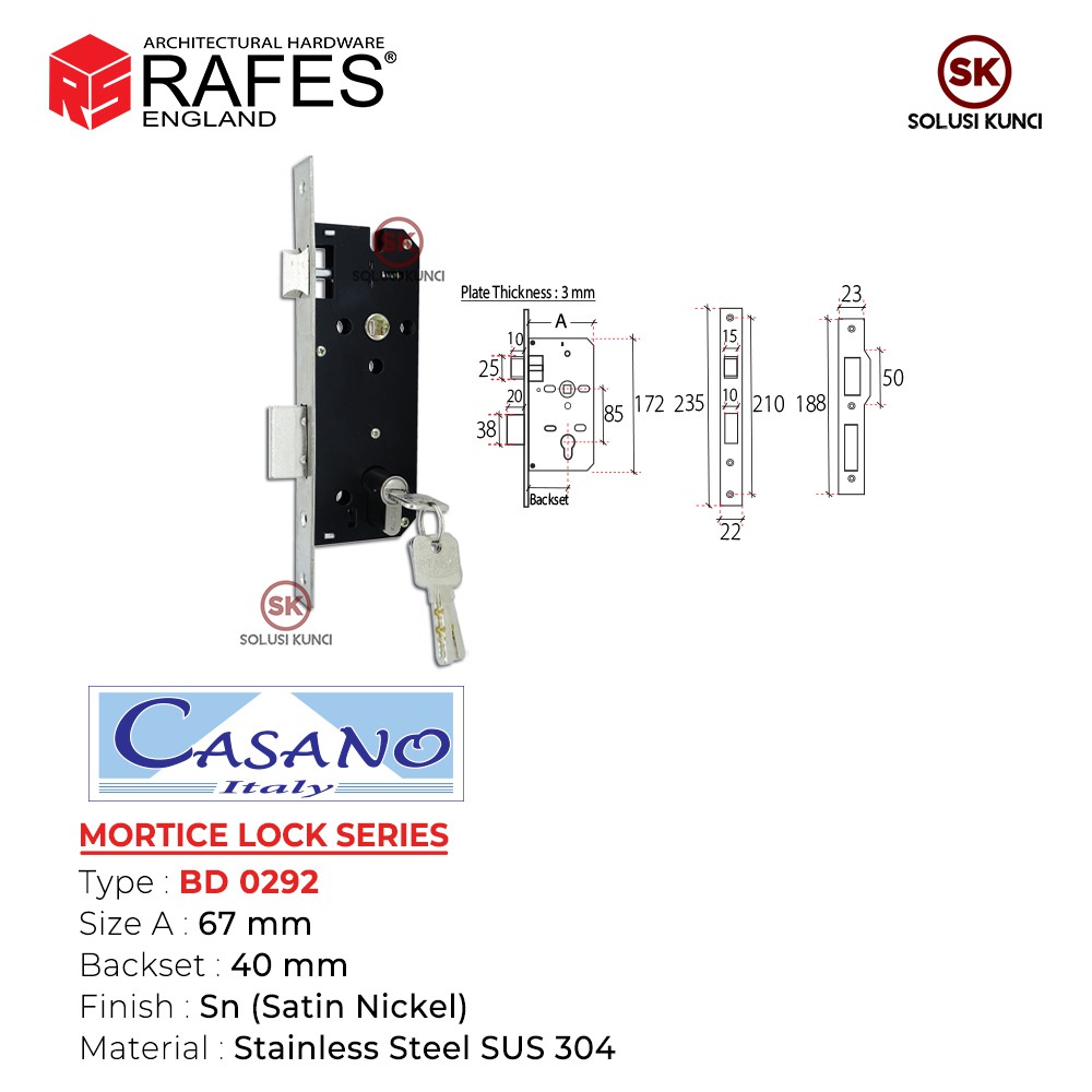 Bodi Kunci Lidah CASANO 40mm COMPUTER KEY (BD 0292)