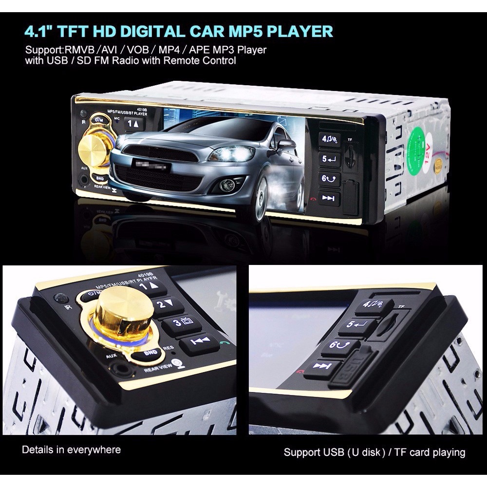 Tape Audio Mobil Multifungsi Bluetooth Monitor 4.1 Inch with Rear View Camera
