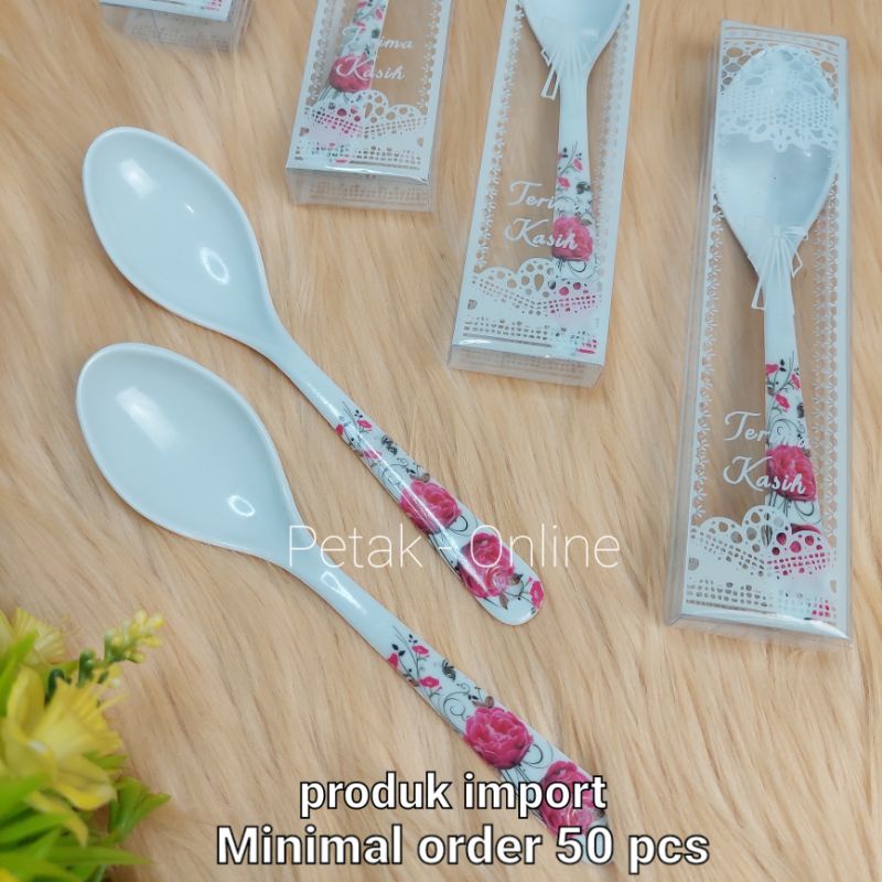 50 Pcs, Sendok Makan Melamin Kemasan Mika Motif