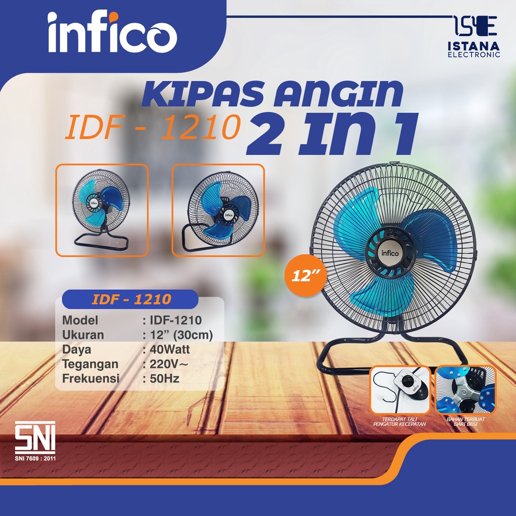 KIPAS ANGIN BESI 2 IN 1 MERK INFICO ORIGINAL BER SNi! BISA MEJA DAN DINDING 12&amp;16 INCH FREE ONGKIR +