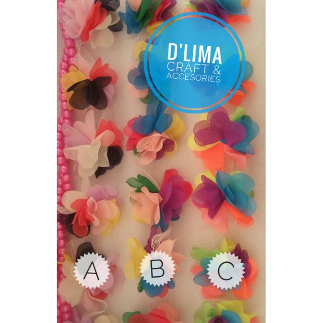 Bunga Frill Sifon | Aplikasi Frill Pelangi Sembur | Aplikasi Bunga Bross dan Baju (harga per kuntum)
