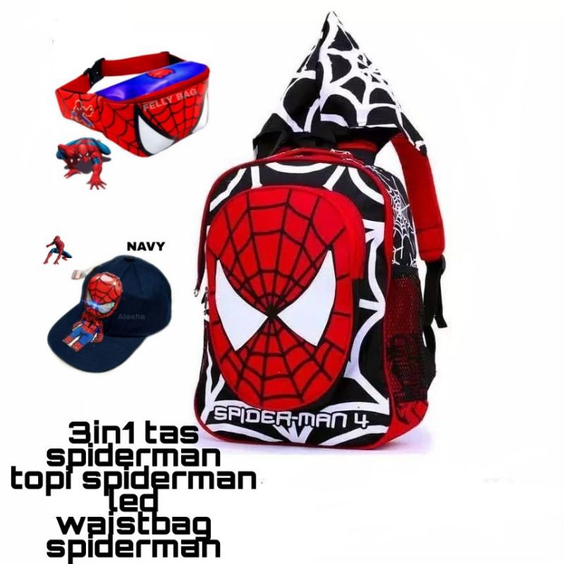 3in1 t as spiderman tas waistbag anak karakter tas rangsel topi led