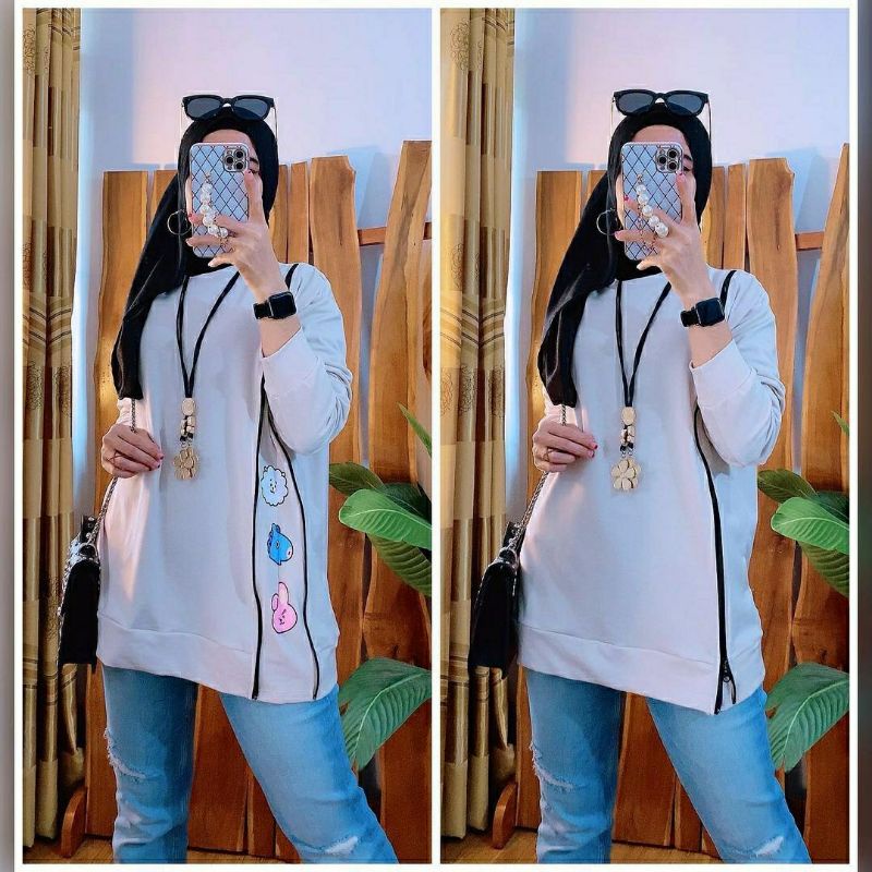 Korea Zipper Top, ATASAN/TOP JUMBO WANITA SUPER CANTIK FIT XXXXL LD 120-140 BAHAN KAOS PRRMIUM TERMURAH OOTD