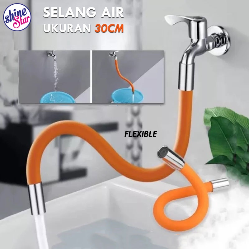 SHINE STAR - Selang Kran Air Flexible Putar 360 Derajat / Sambungan Kepala Keran Air Wastafel Cuci Piring Flexible