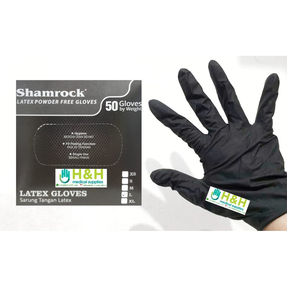 Shamrock HITAM Latex no powder / Sarung Tangan Shamrock Latex No Powder HITAM / Sarung Tangan Karet / Sarung Tangan Latex / Kesehatan /  Latex Gloves / Sarung Tangan Karet Medis / Sarung Tangan Latex No Powder / Shamrock Gloves / Handscoon Shamrock HITAM