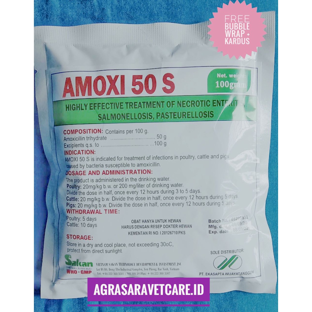 AMOXI 50 S (Amoxicillin) 100 gr- obat pencernaan ayam sapi babi