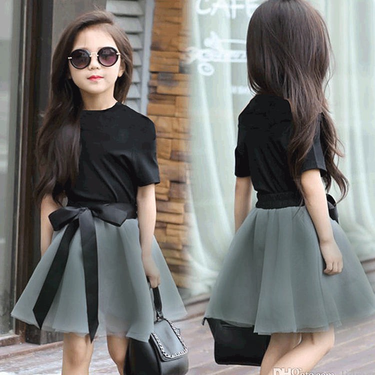 Setelan Rok Anak Perempuan Black Gray