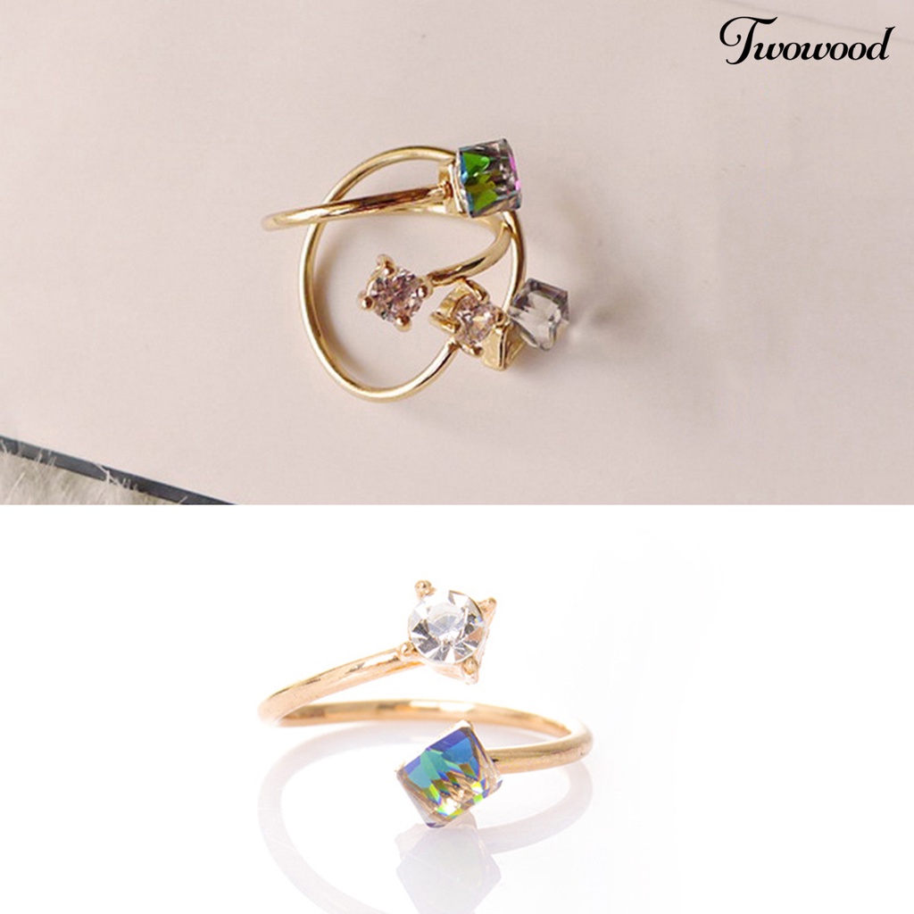 Cincin Berlian Imitasi Warna-Warni Bahan Alloy Untuk Pertunangan