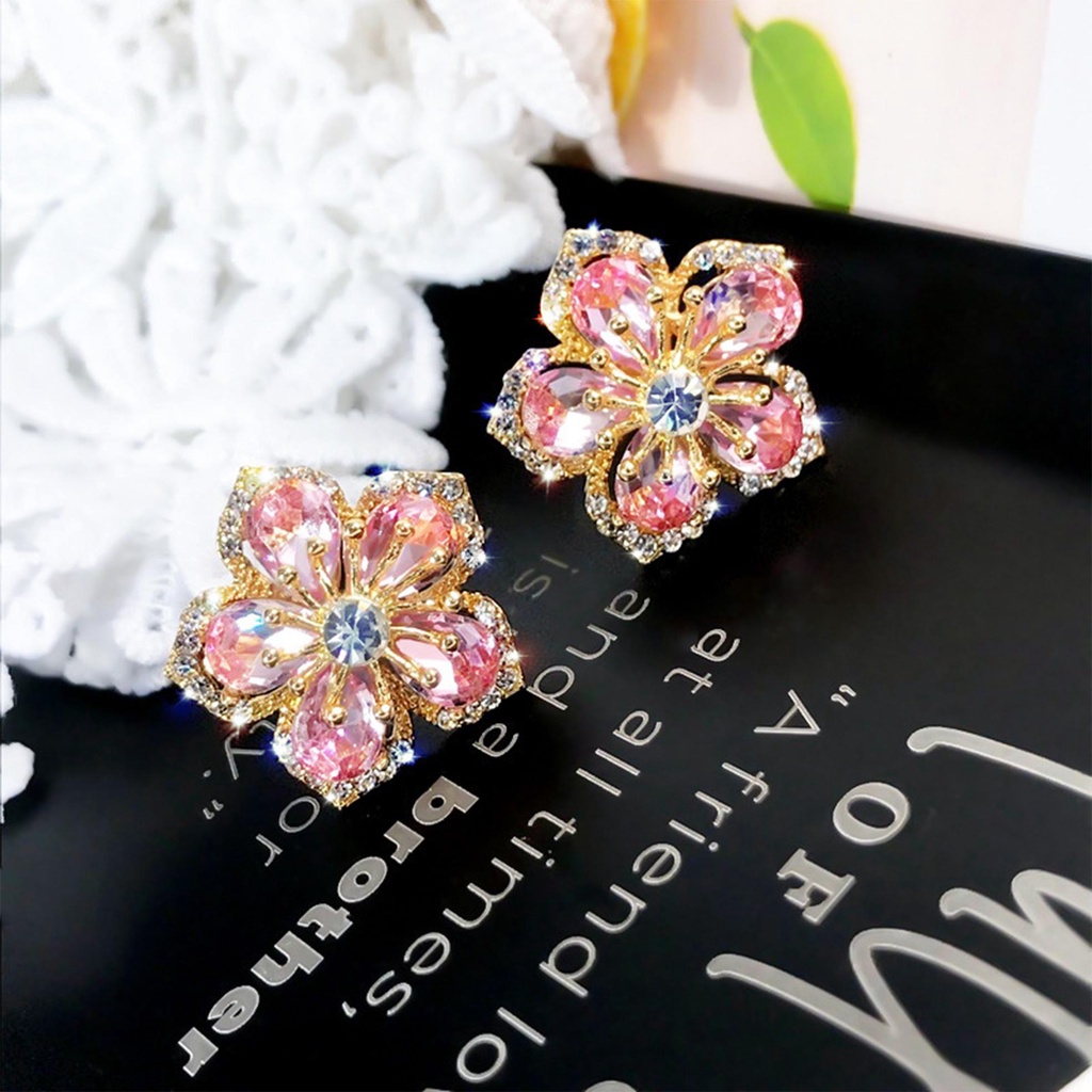 Lily Stud Earrings Anting Fashion Bunga Matahari Ganda Lapisan Ganda Bunga