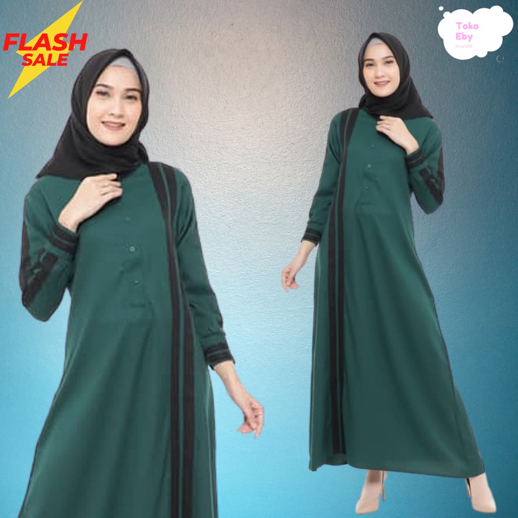 BAJU DRESS GAMIS WANITA MUSLIM MURAH WARNA HIJAU - BAJU FASHION DRESS GAMIS WANITA MUSLIM MURAH