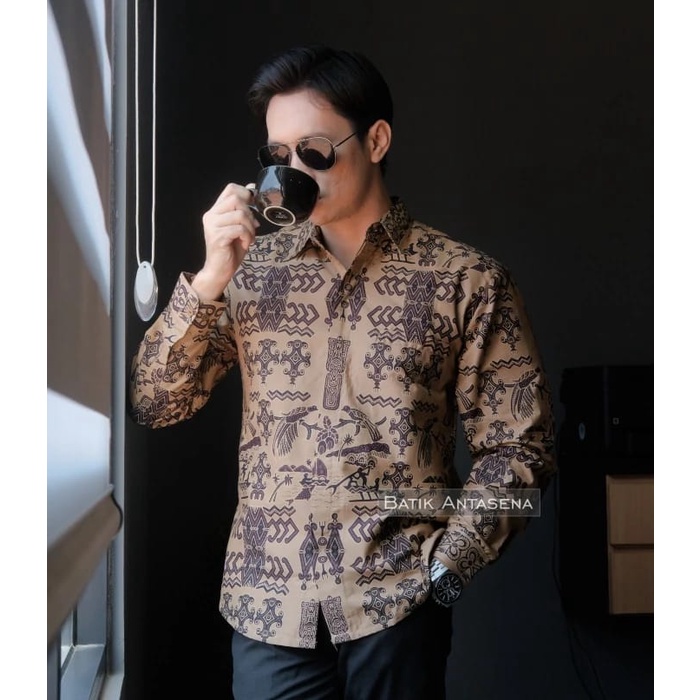 Batik Antasena - Kemeja Batik Pria Asmat Cream