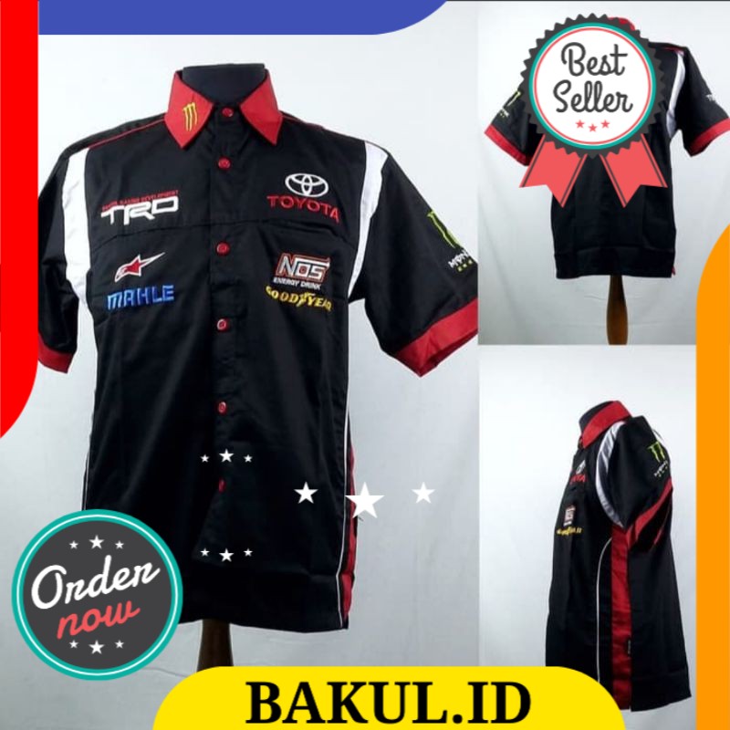 Baju seragam otomotif Toyota, baju komunitas Toyota, baju komunikasi F1, kemeja bordir Toyota