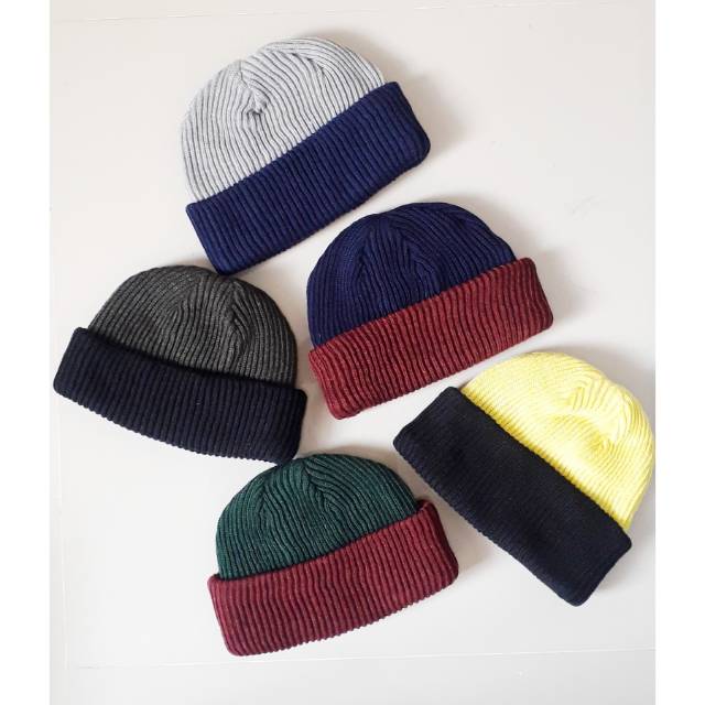 Special Beanie hats series 2 tone,beanie hat 2in1 rajutan, kupluk 12get