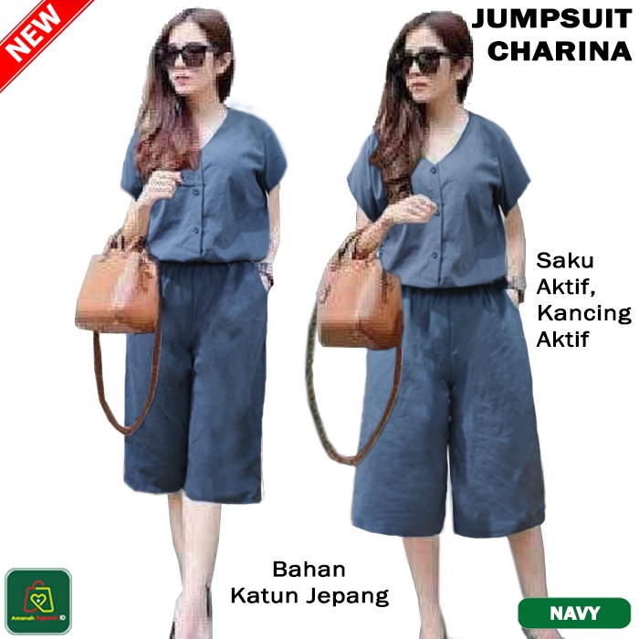 Baju Setelan Wanita JUMPSUIT CHARINA Bahan Katun Jepang Premium Big Size XL TERBARU TERMURAH TERLARIS / 14049