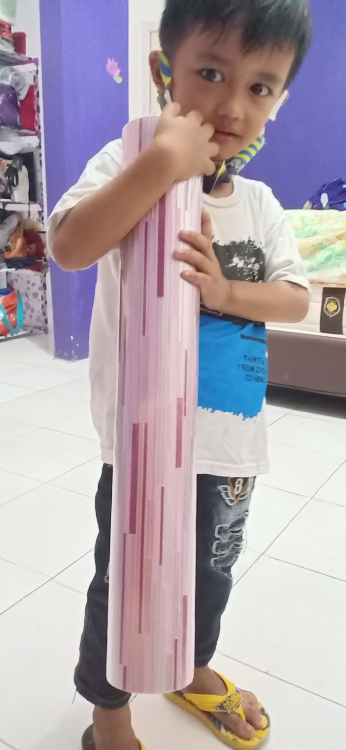 Wallpaper Vinyl Mewah Non Sticker Motif Kombinasi Abstrak Salur Ungu 53cmx10m